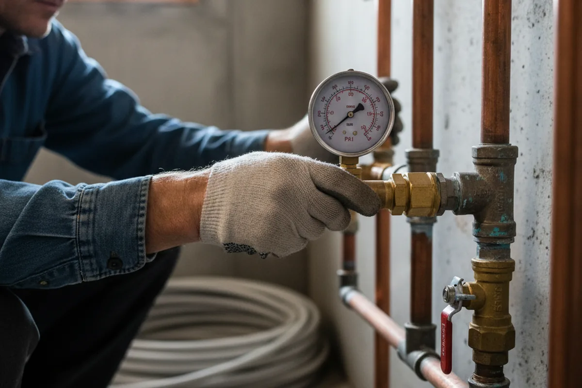 Pressure testing a repaired line during Water Line Repair in Laura